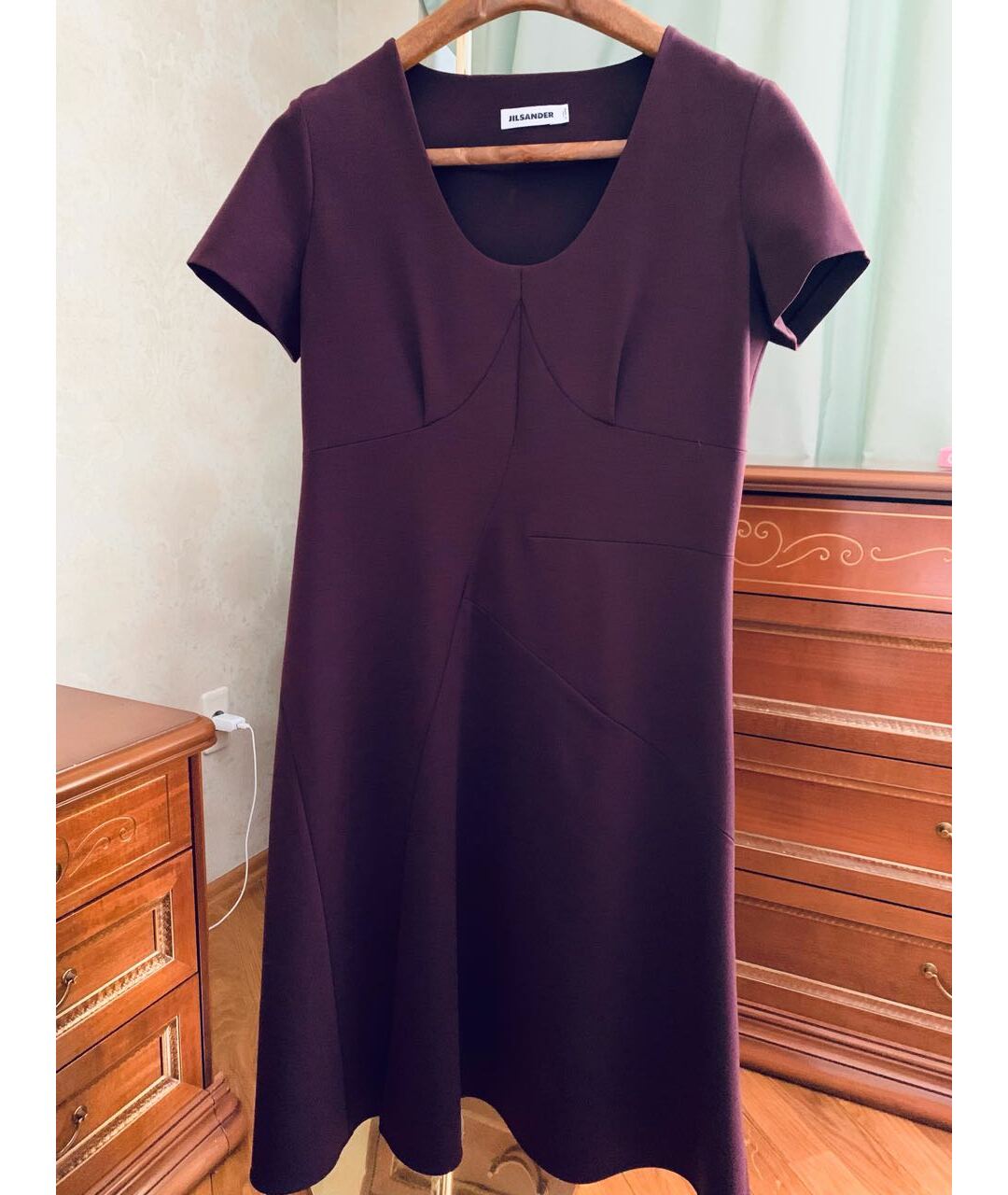 JIL SANDER Бордовое шерстяное повседневное платье, фото 6
