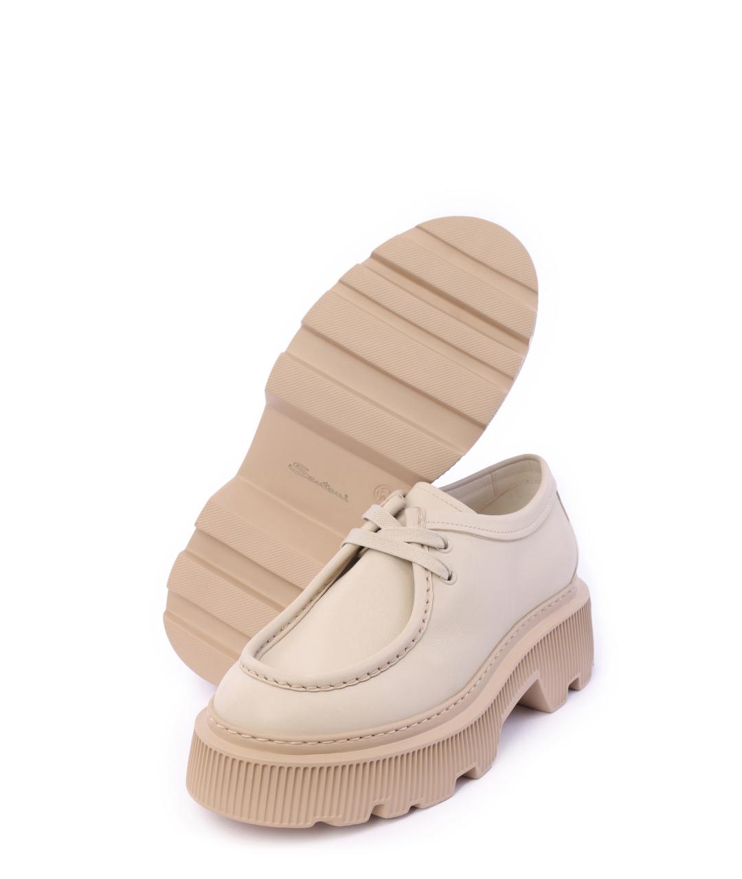 SANTONI Бежевые кожаные лоферы, фото 4