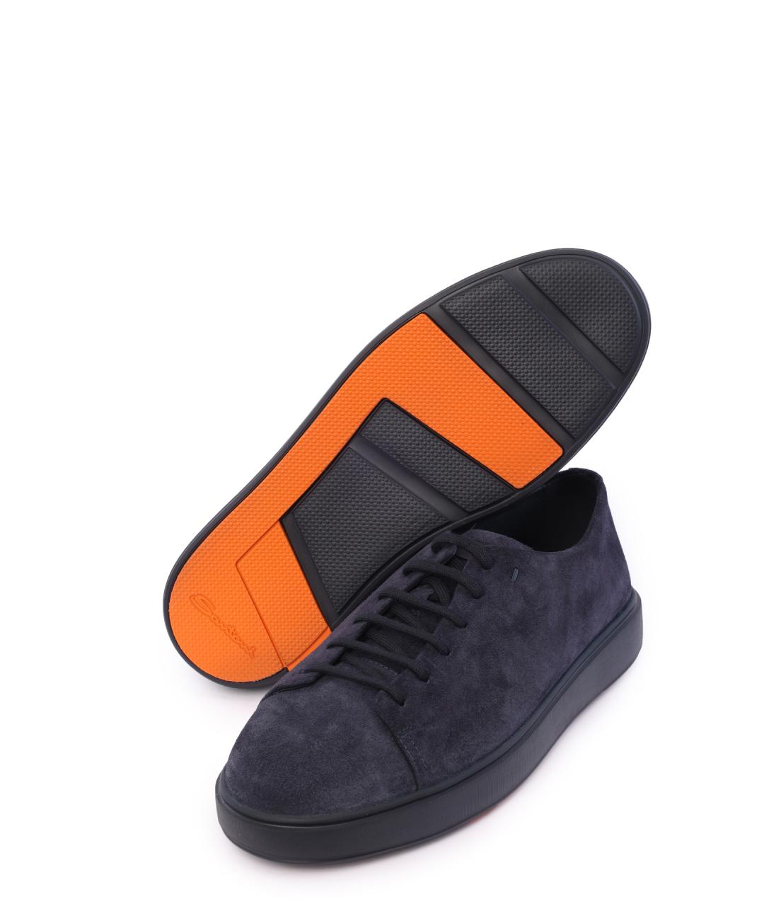SANTONI Темно-синие замшевые низкие кроссовки / кеды, фото 4
