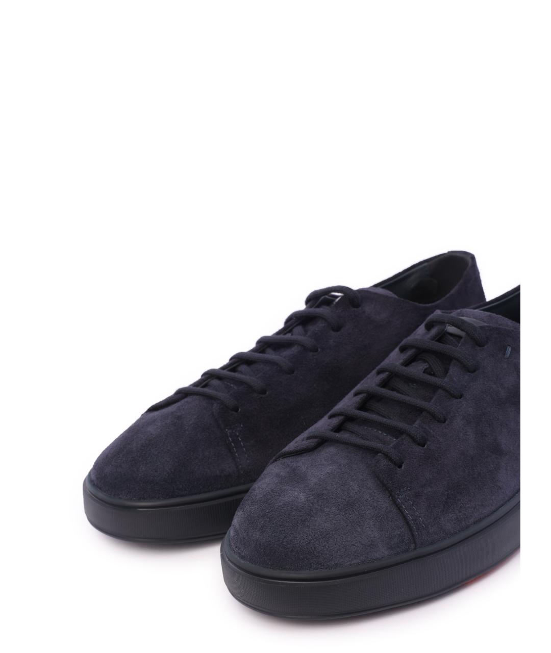 SANTONI Темно-синие замшевые низкие кроссовки / кеды, фото 6