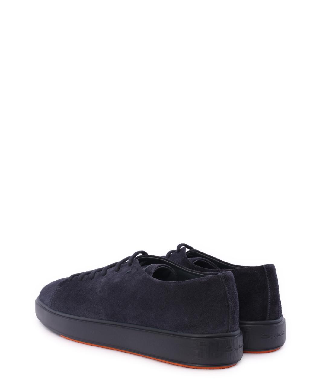 SANTONI Темно-синие замшевые низкие кроссовки / кеды, фото 3