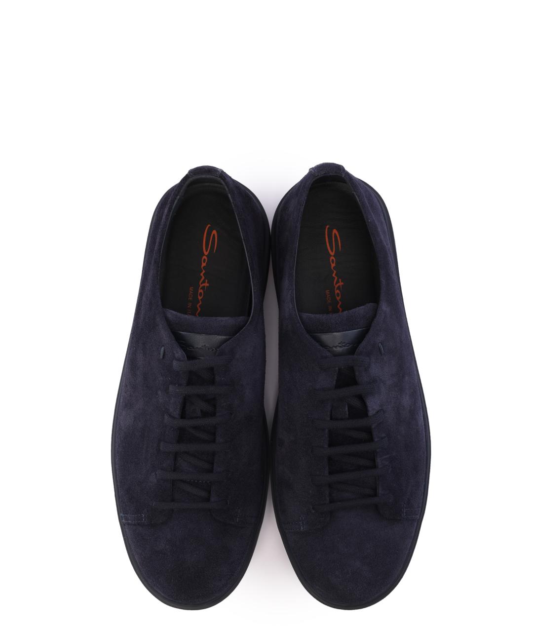 SANTONI Темно-синие замшевые низкие кроссовки / кеды, фото 5
