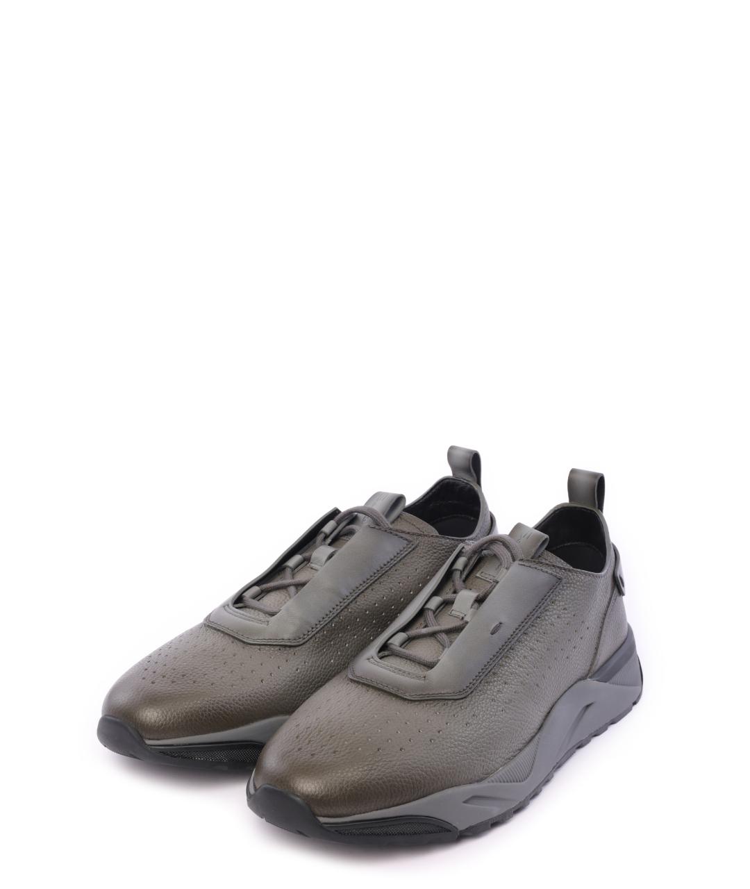 SANTONI Зеленые кожаные низкие кроссовки / кеды, фото 2