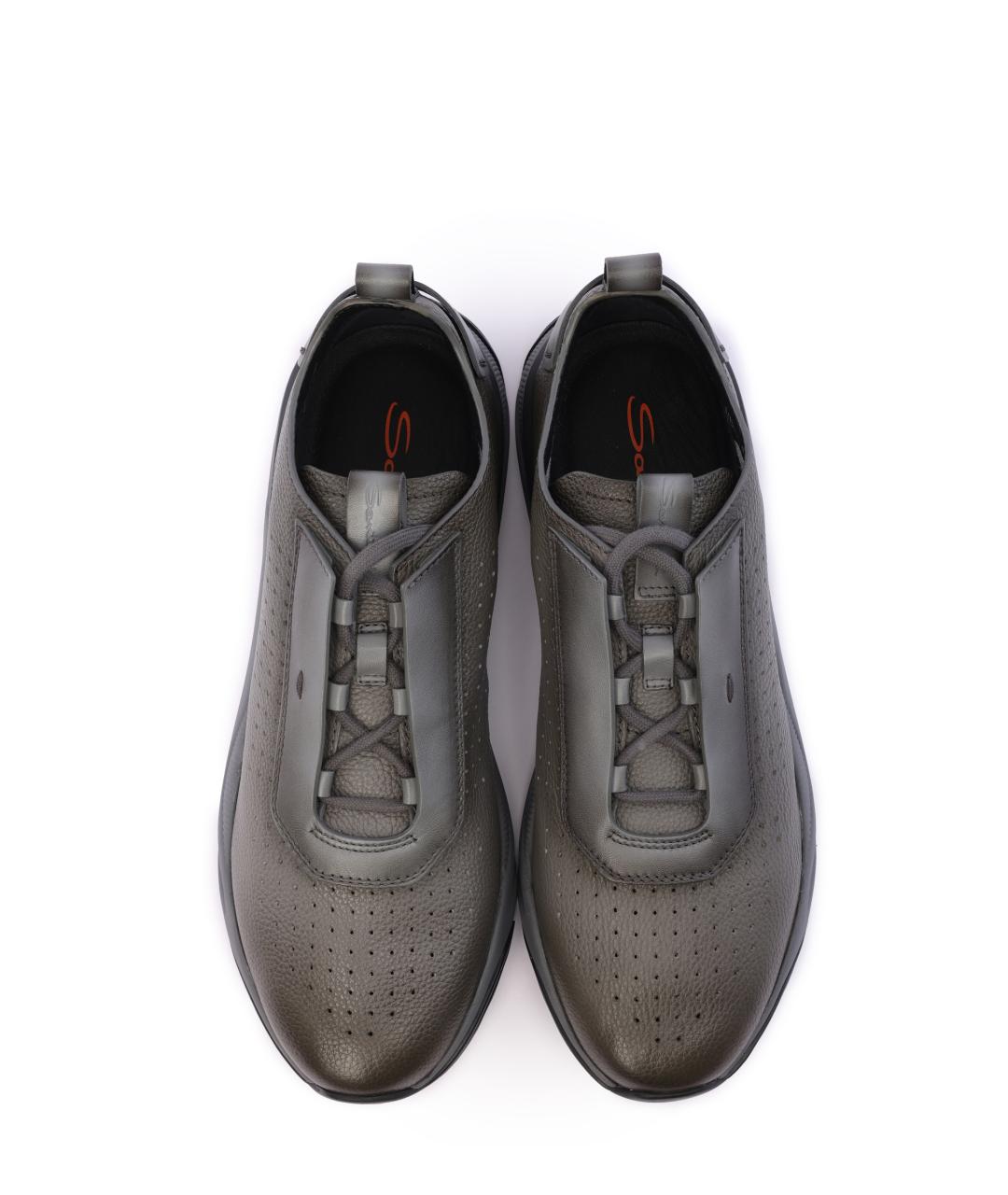 SANTONI Зеленые кожаные низкие кроссовки / кеды, фото 5