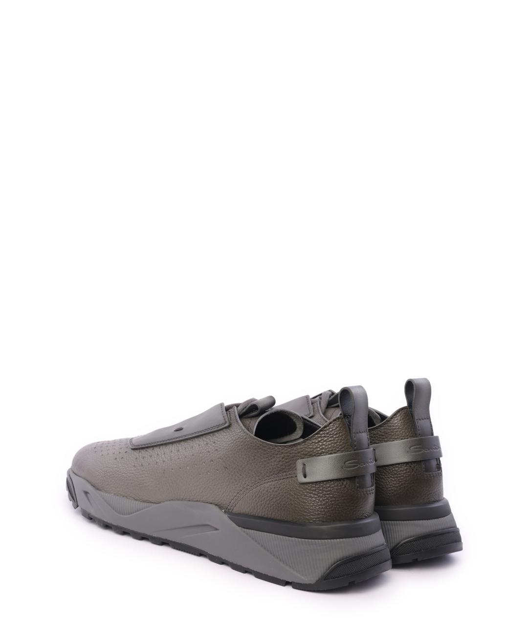 SANTONI Зеленые кожаные низкие кроссовки / кеды, фото 3