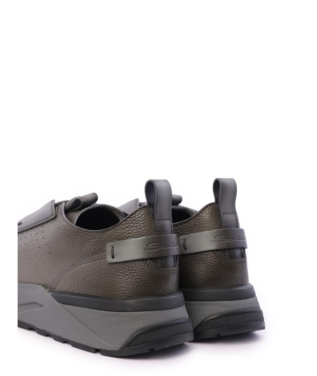 SANTONI Зеленые кожаные низкие кроссовки / кеды, фото 6