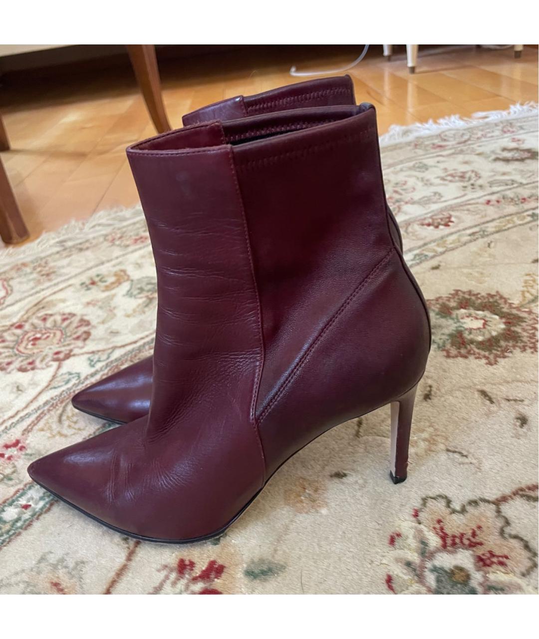 GIANVITO ROSSI Бордовые кожаные ботильоны, фото 5