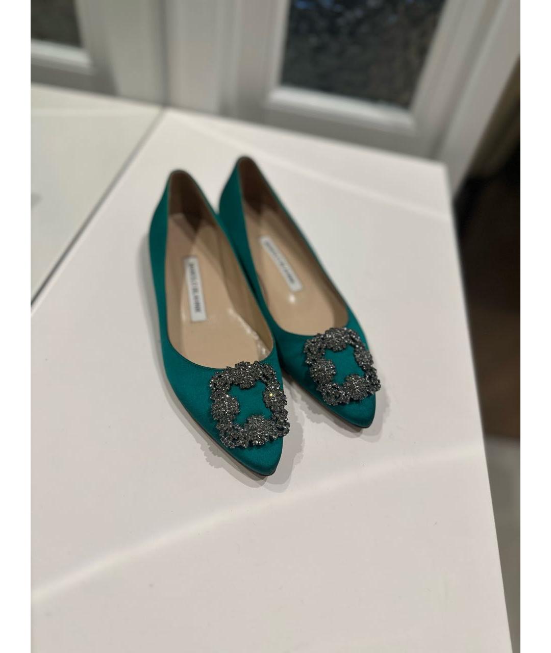 MANOLO BLAHNIK Зеленые кожаные балетки, фото 2