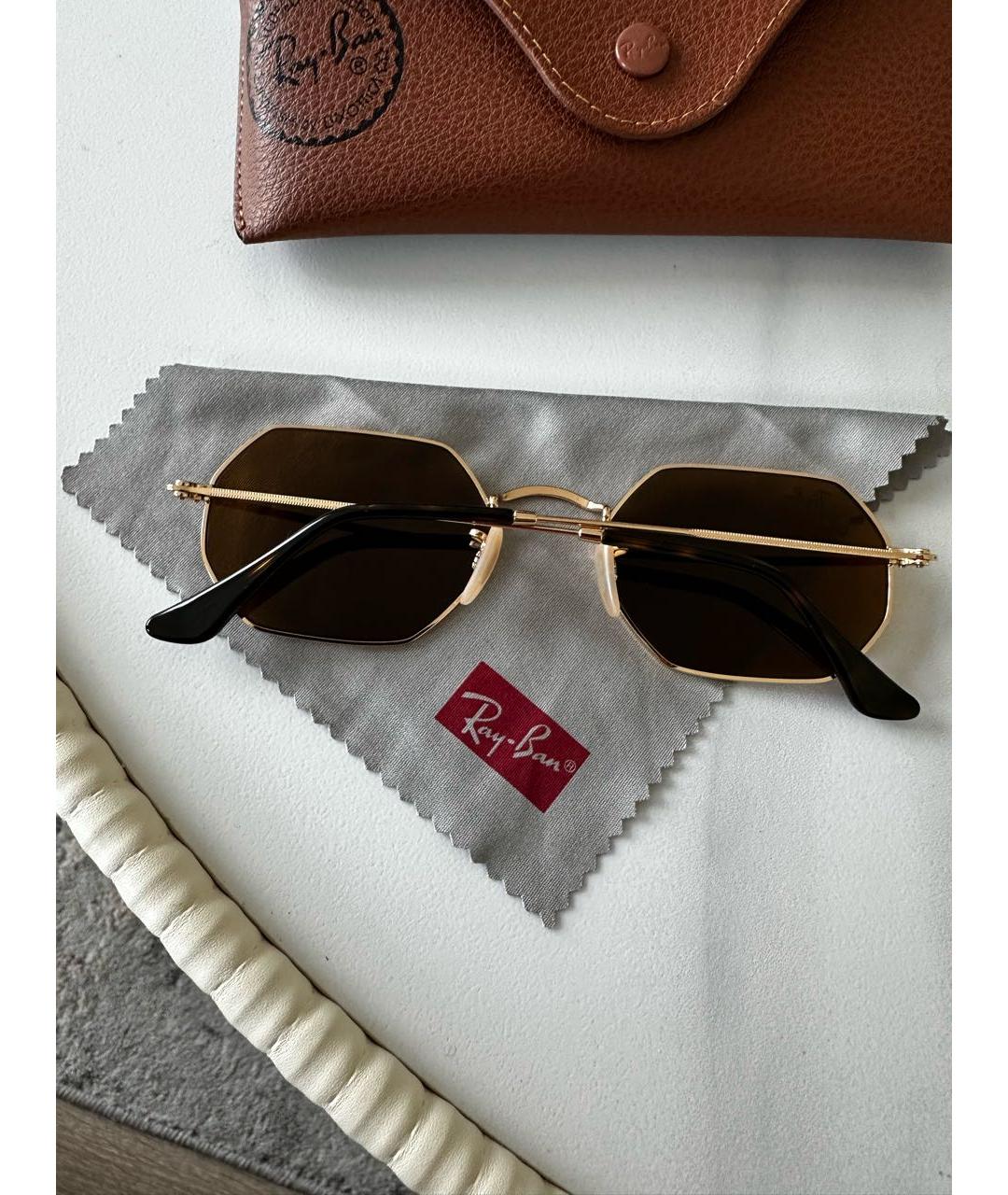 RAY BAN Коричневые металлические солнцезащитные очки, фото 2