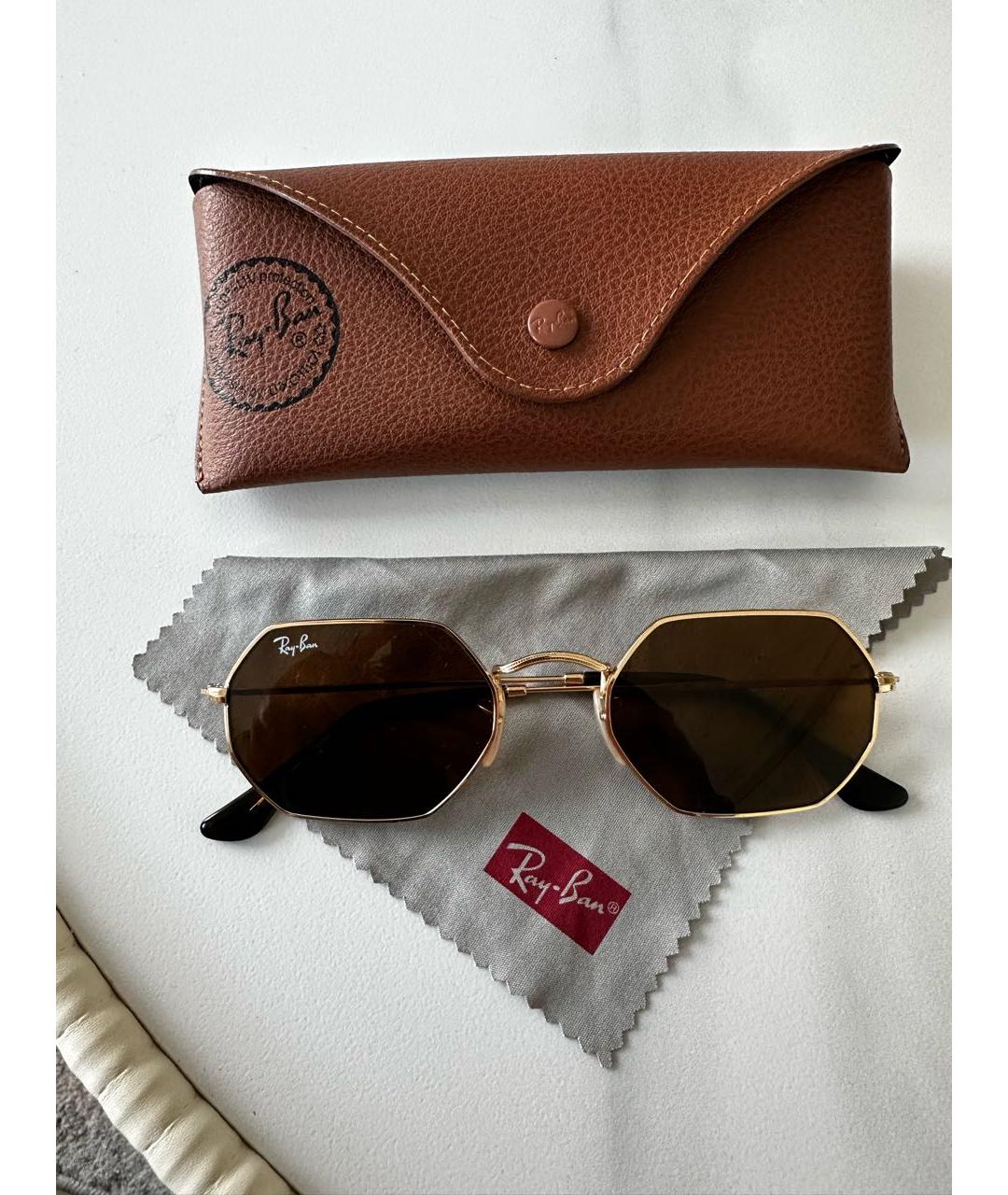 RAY BAN Коричневые металлические солнцезащитные очки, фото 4