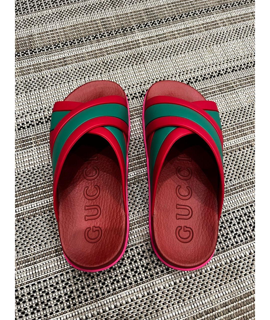 GUCCI Красные резиновые шлепанцы, фото 4