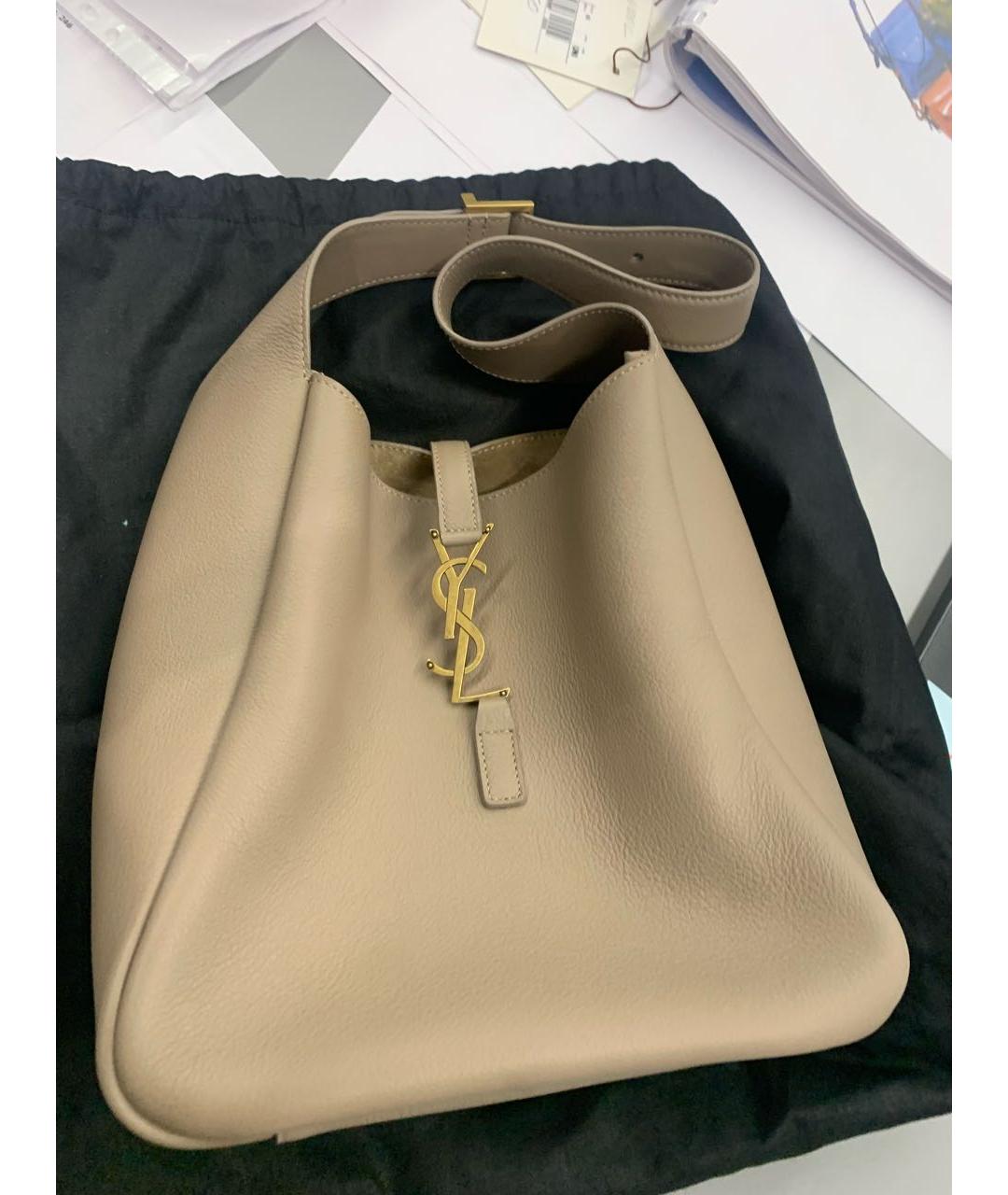 SAINT LAURENT Бежевая кожаная сумка тоут, фото 5