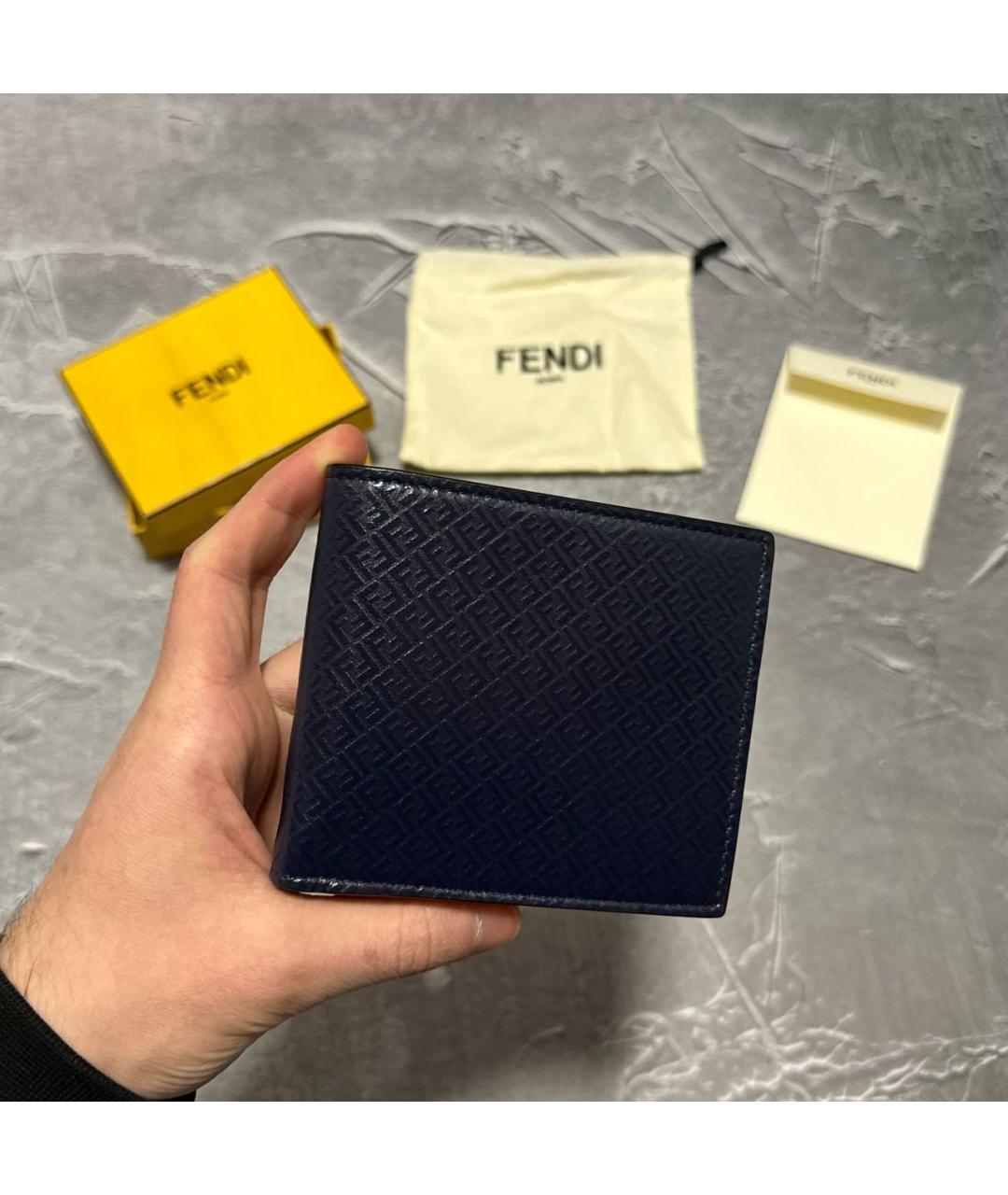 FENDI Темно-синий кожаный кошелек, фото 4