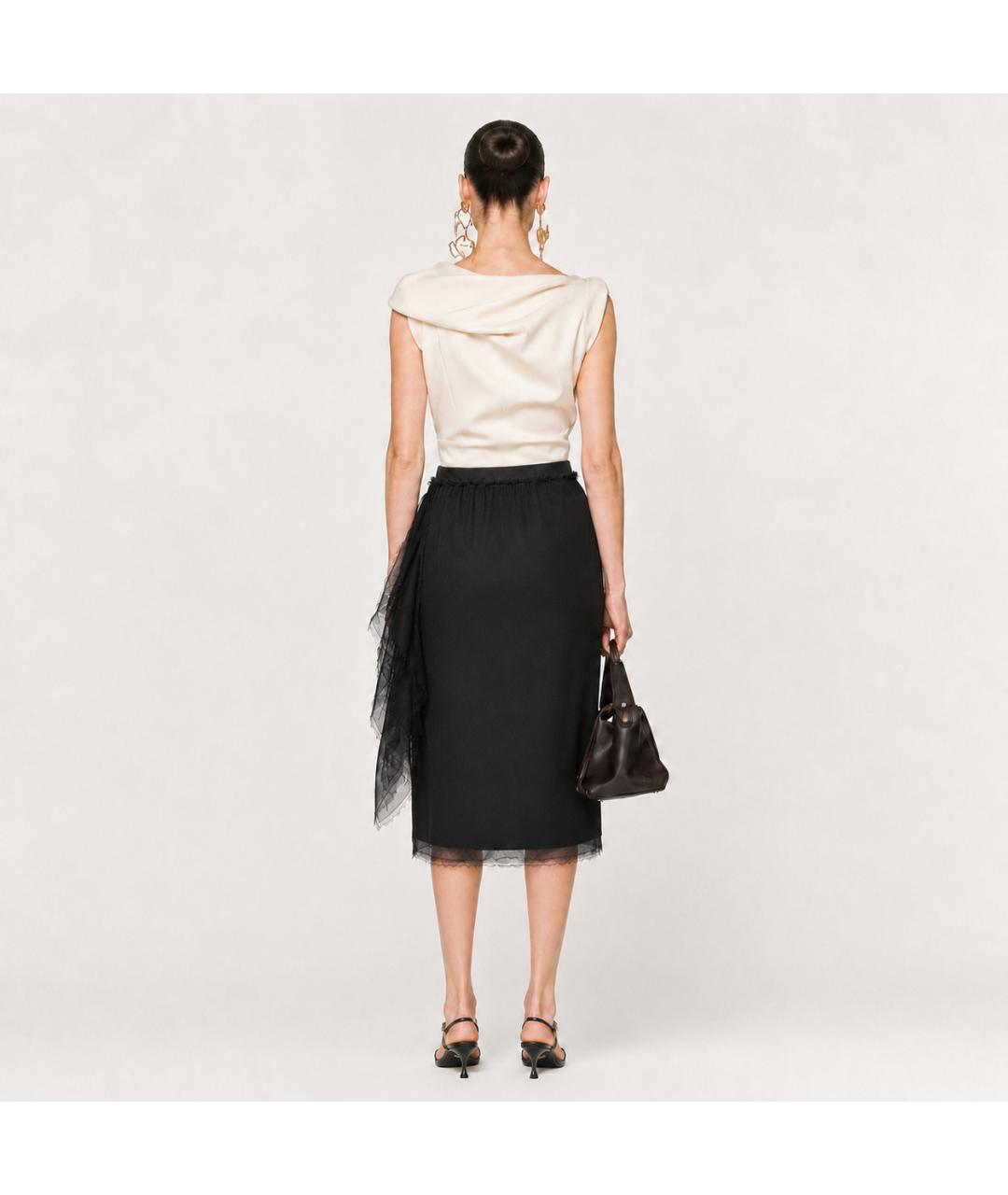 LANVIN Черная шелковая юбка миди, фото 6