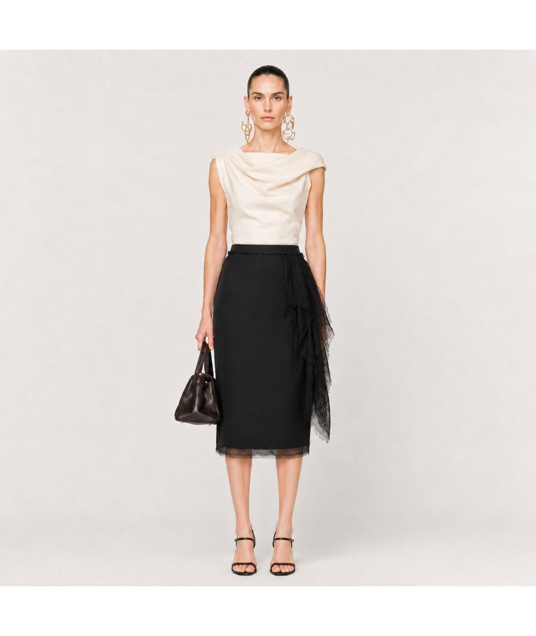 LANVIN Черная шелковая юбка миди, фото 7