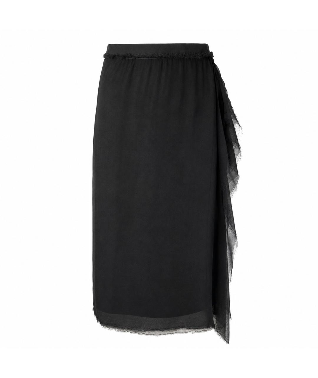 LANVIN Черная шелковая юбка миди, фото 1