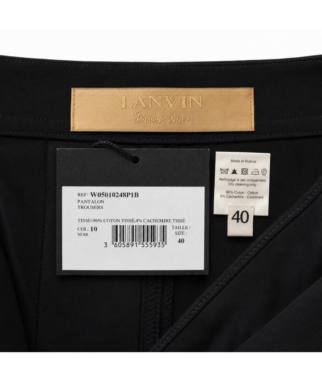 LANVIN Черные хлопковые прямые брюки, фото 5