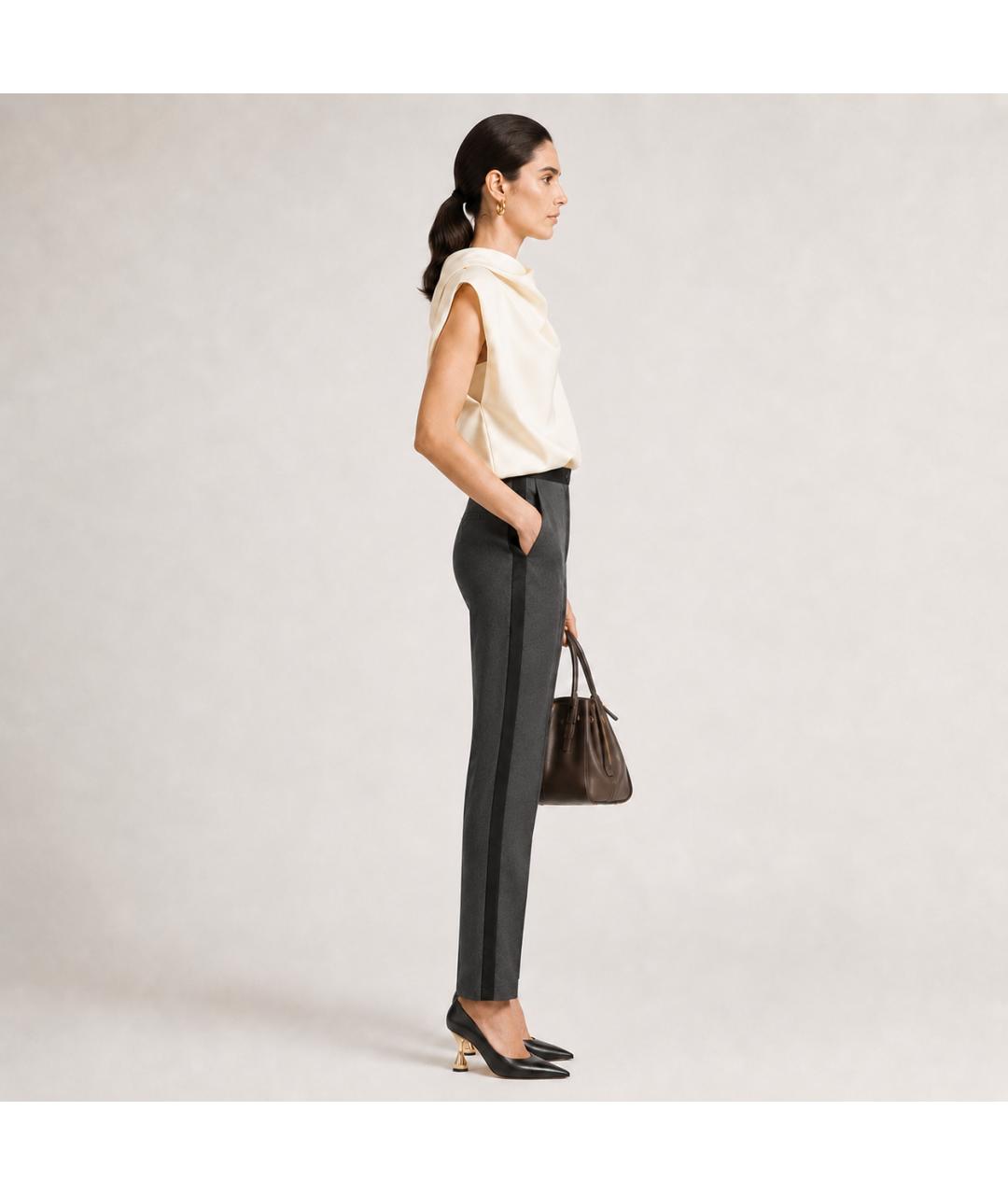 LANVIN Антрацитовые вискозные прямые брюки, фото 7