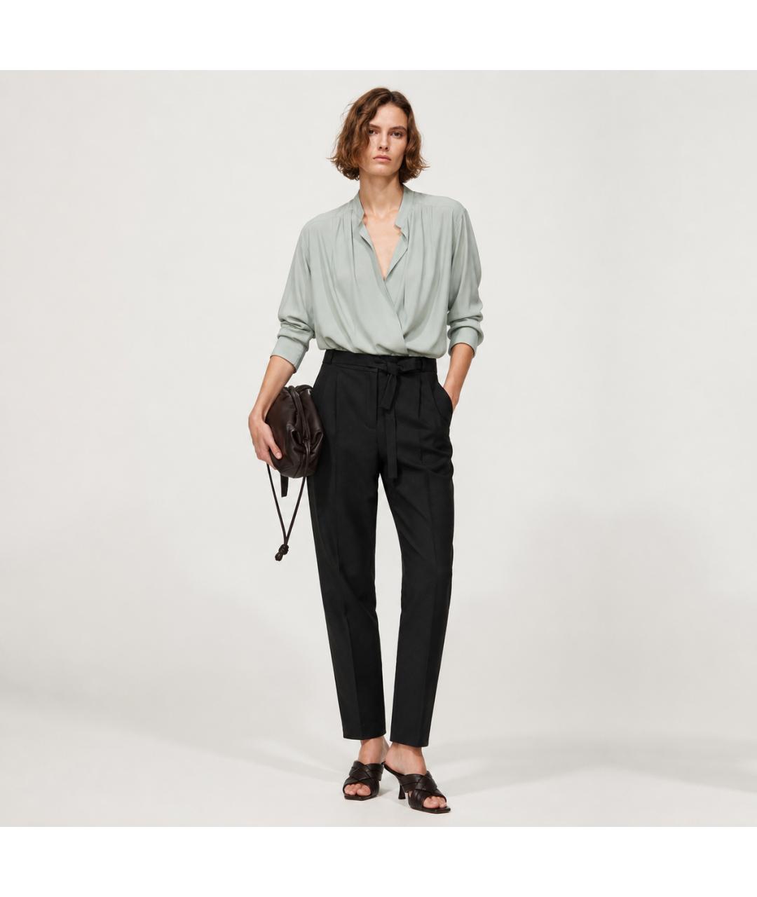LANVIN Черные полиэстеровые прямые брюки, фото 7