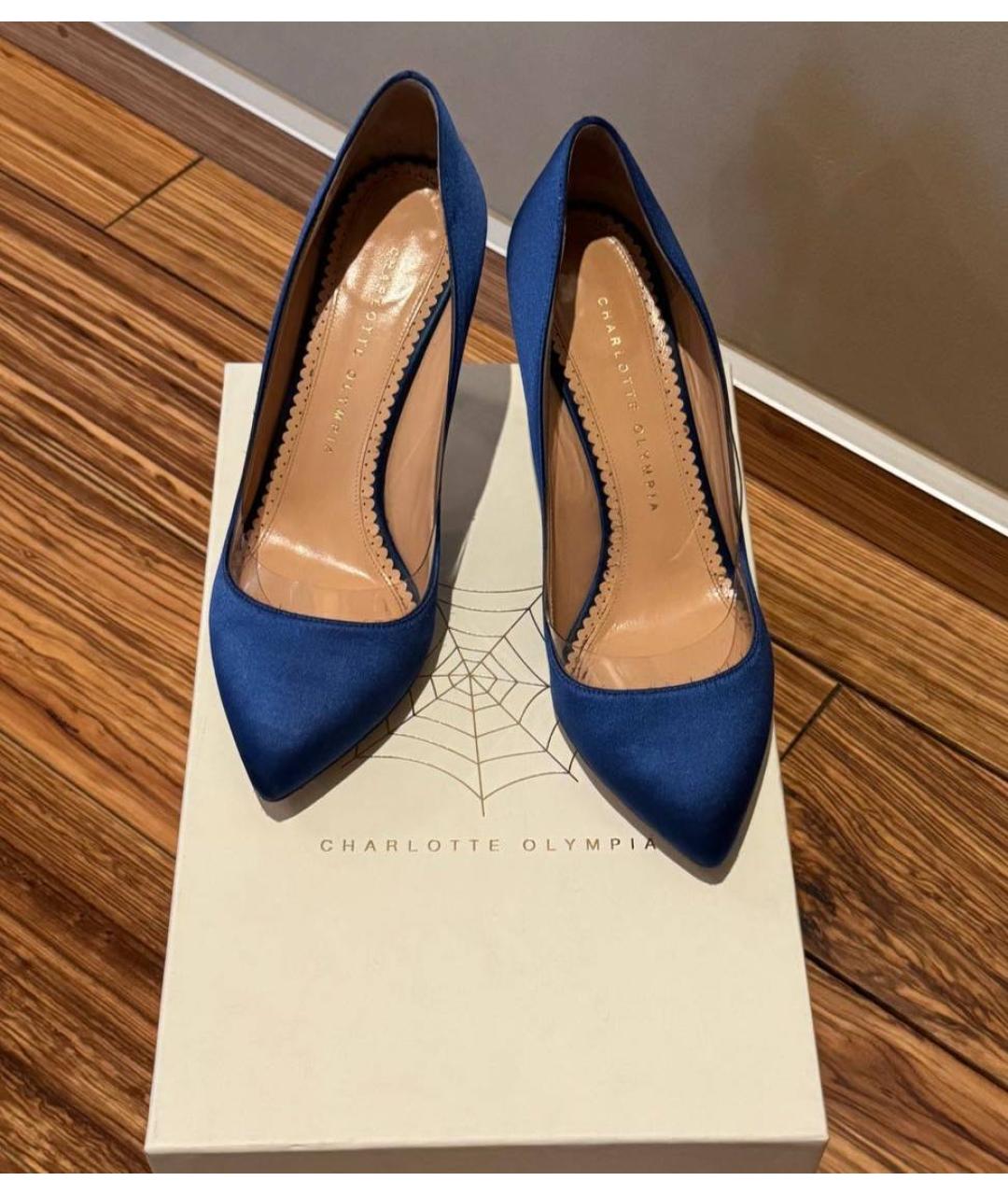 CHARLOTTE OLYMPIA Синие текстильные лодочки на низком каблуке, фото 2