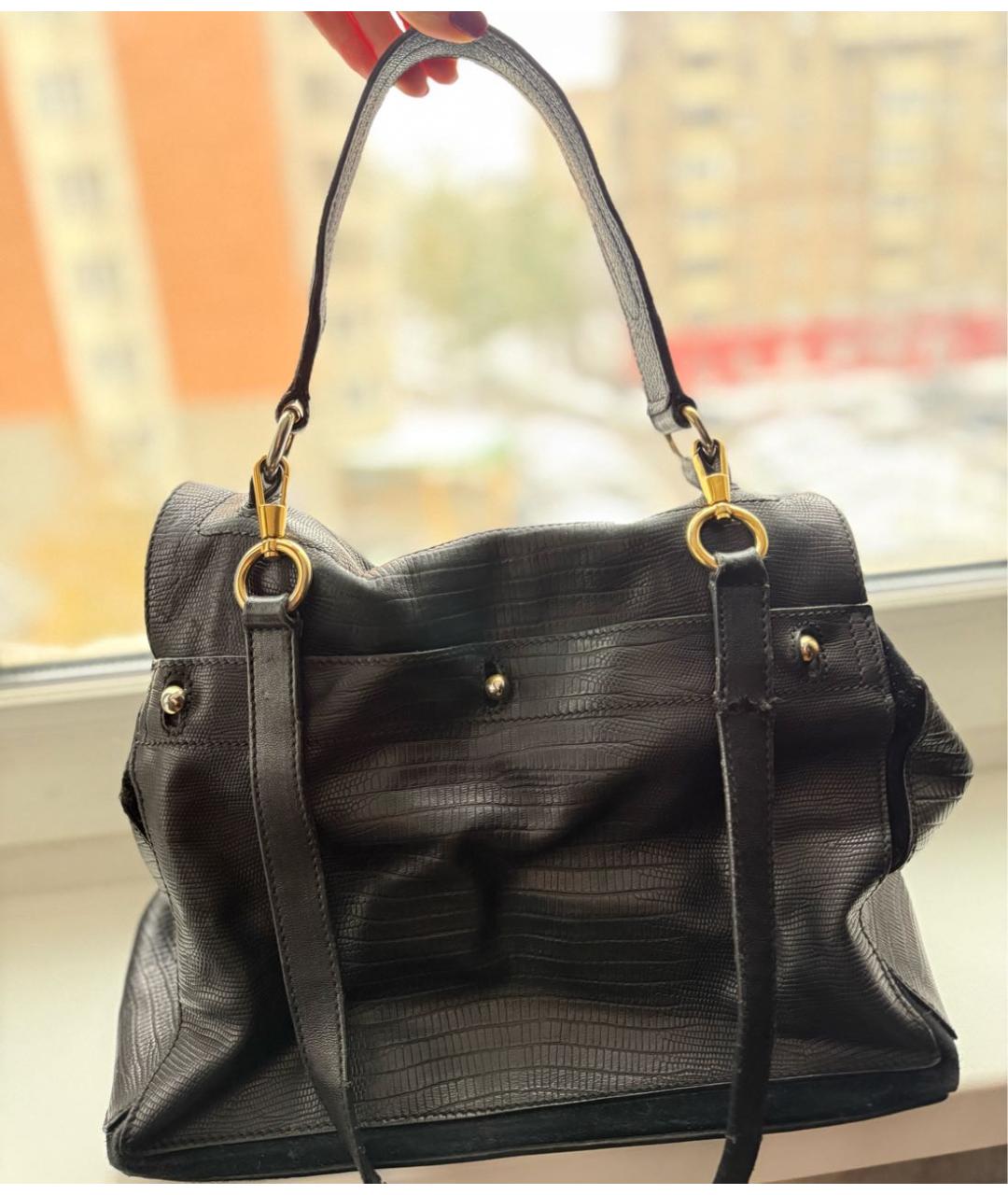 YVES SAINT LAURENT VINTAGE Черная кожаная сумка тоут, фото 3