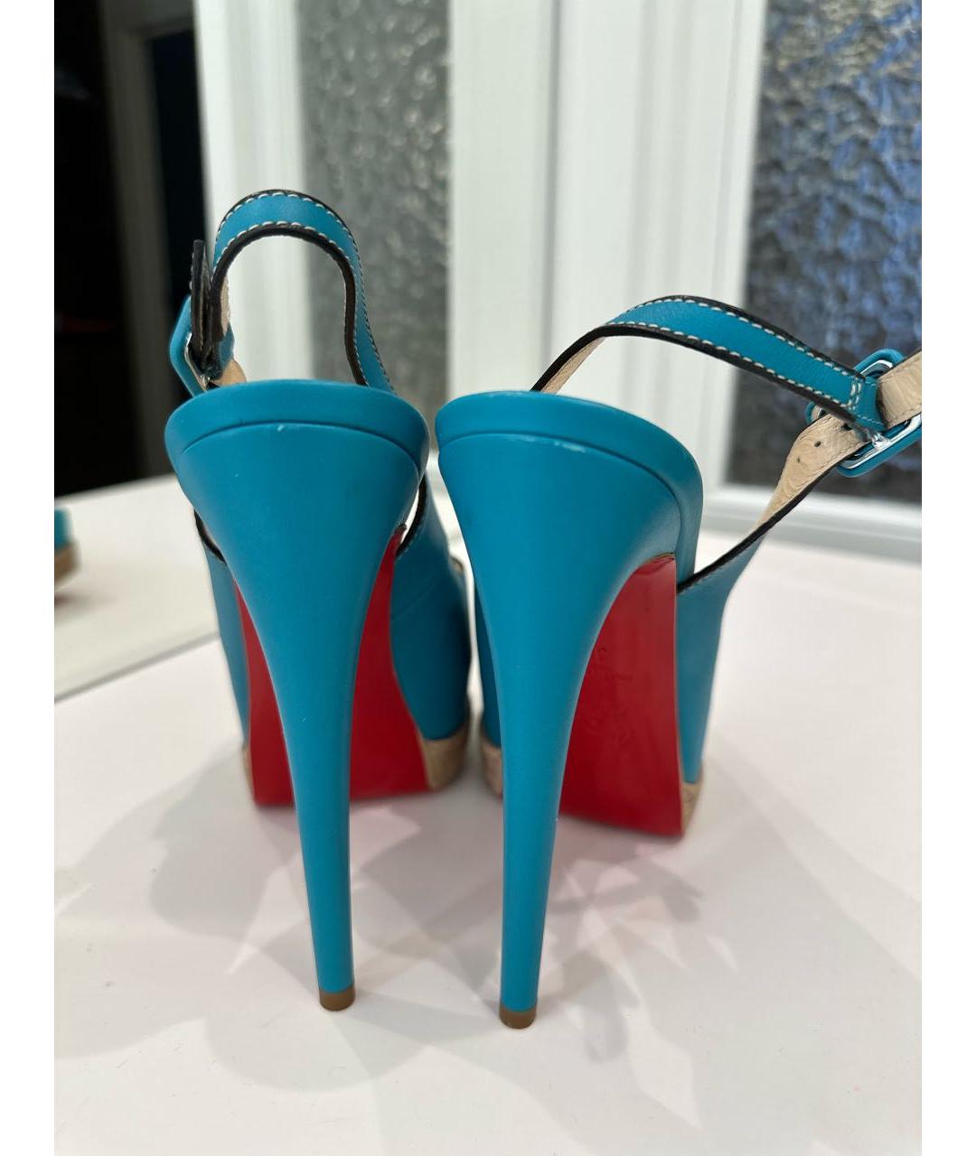 CHRISTIAN LOUBOUTIN Бирюзовые кожаные туфли, фото 4