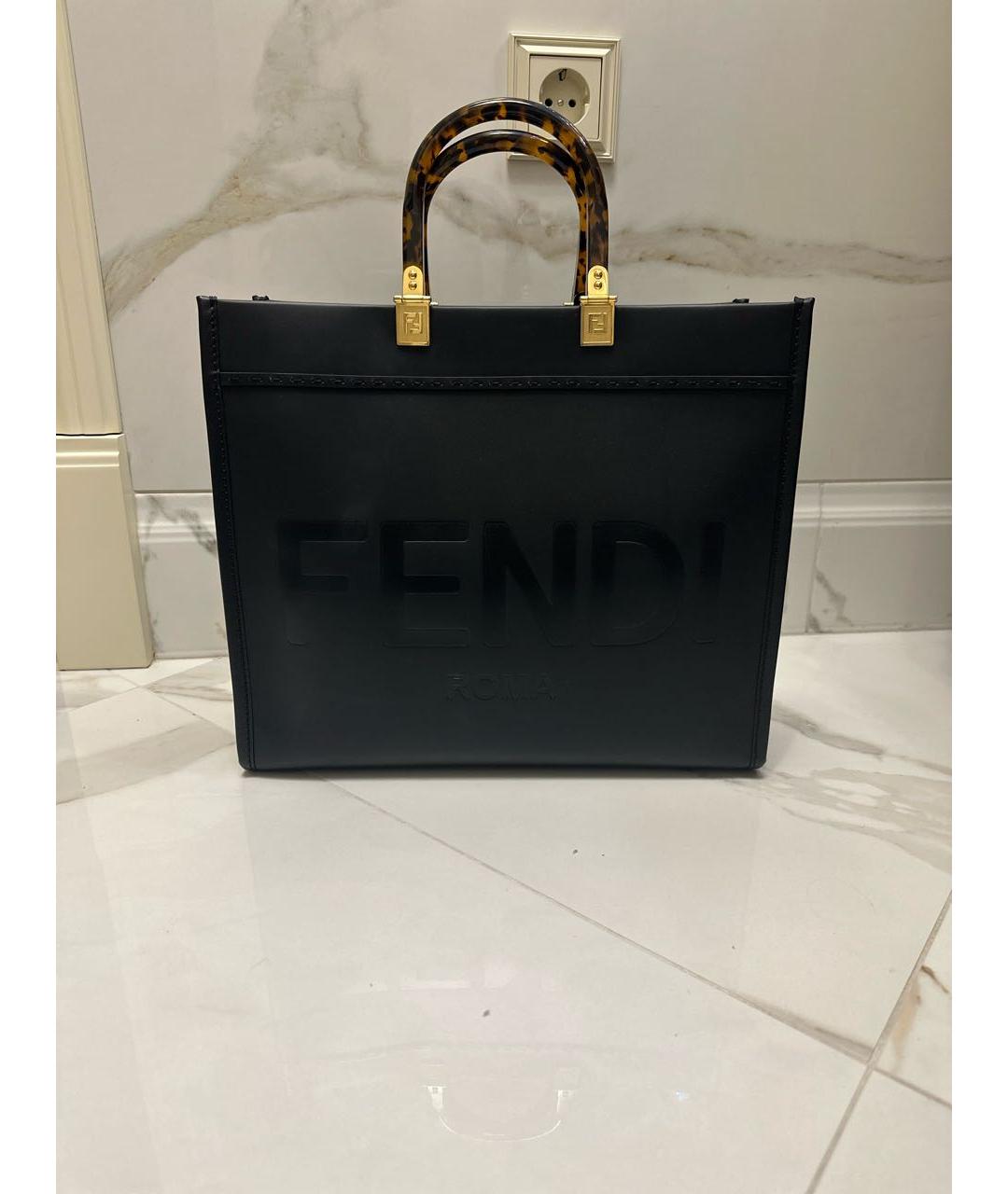 FENDI Черная кожаная сумка тоут, фото 5