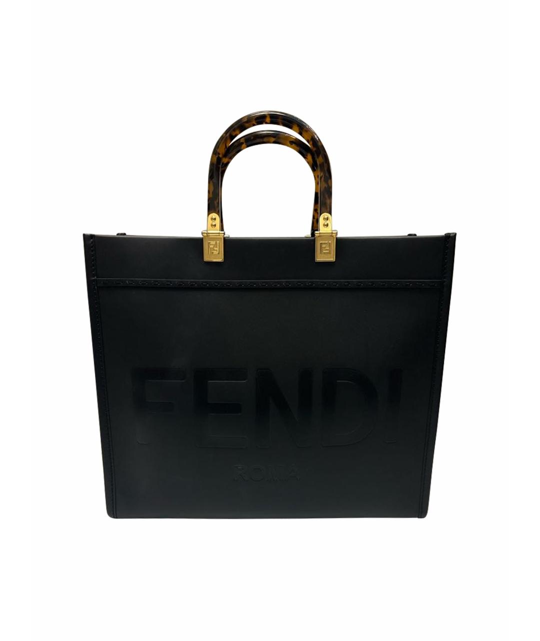 FENDI Черная кожаная сумка тоут, фото 1