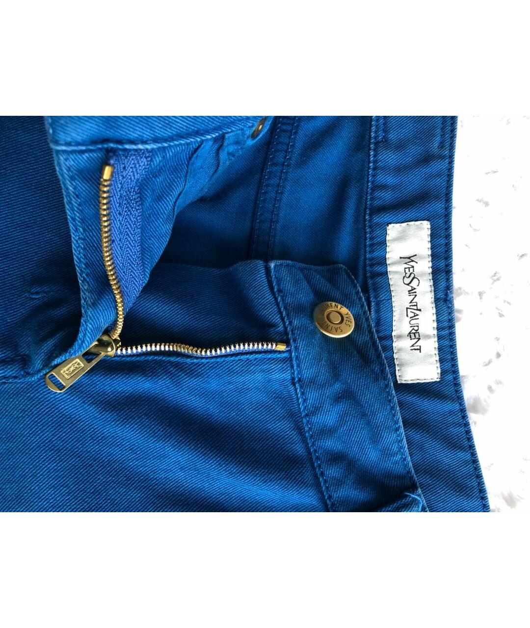 SAINT LAURENT Синие хлопко-эластановые прямые джинсы, фото 4