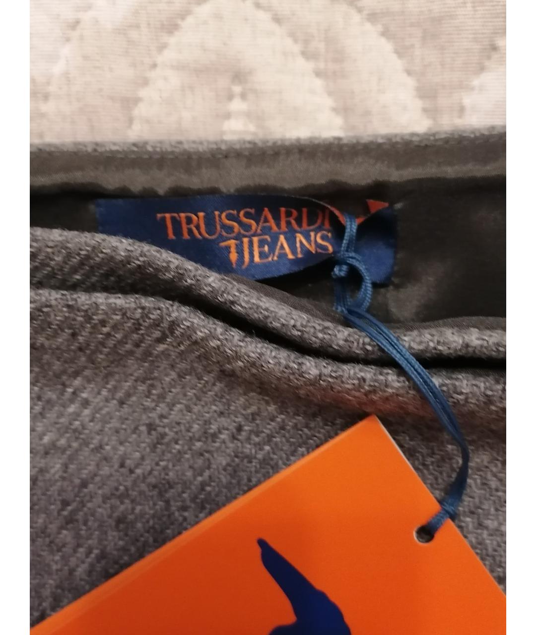 TRUSSARDI JEANS Антрацитовая шерстяная юбка мини, фото 3