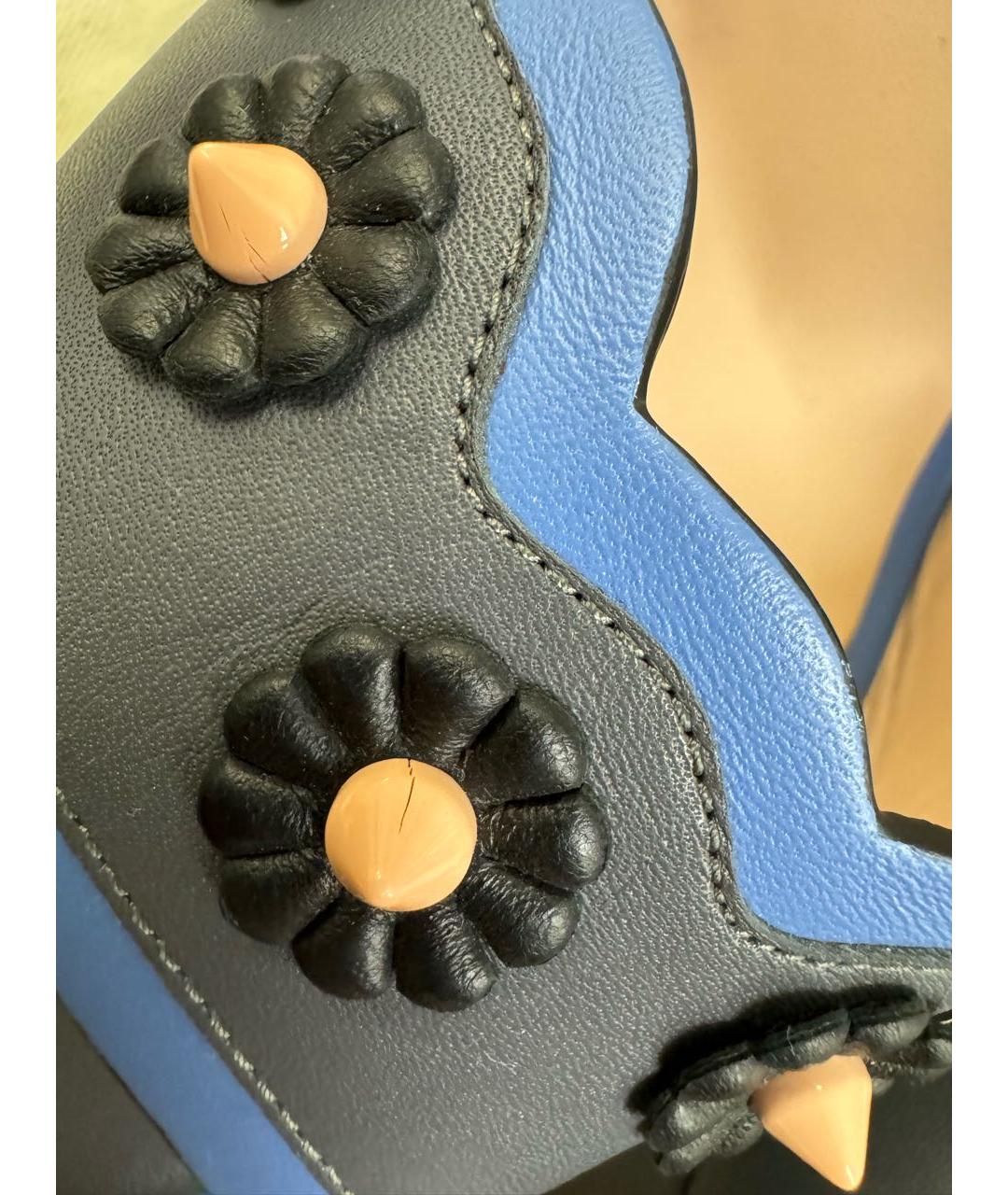 FENDI Темно-синие кожаные босоножки, фото 4