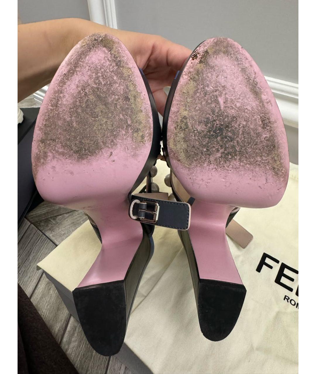 FENDI Темно-синие кожаные босоножки, фото 6
