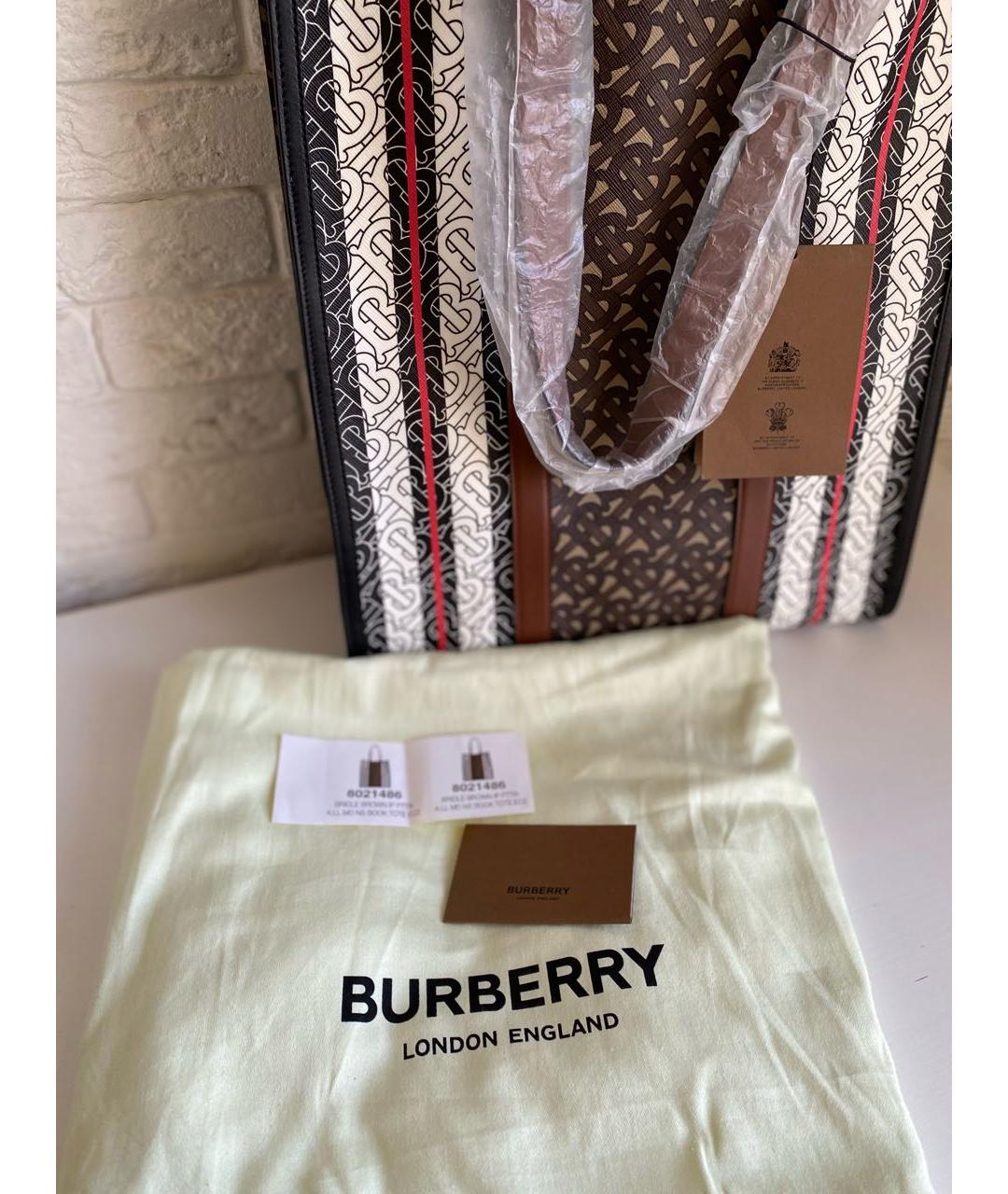 BURBERRY Коричневая кожаная сумка тоут, фото 7