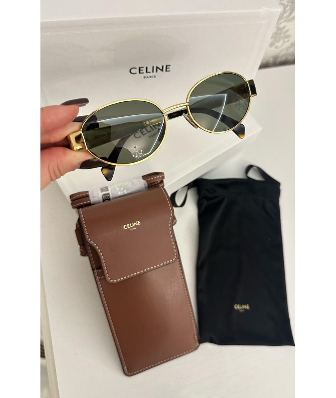 CELINE Золотые металлические солнцезащитные очки, фото 5