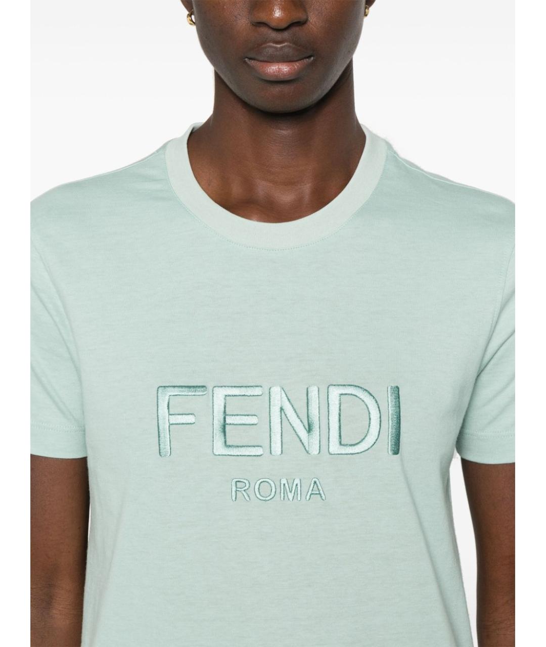 FENDI Голубая хлопковая футболка, фото 4