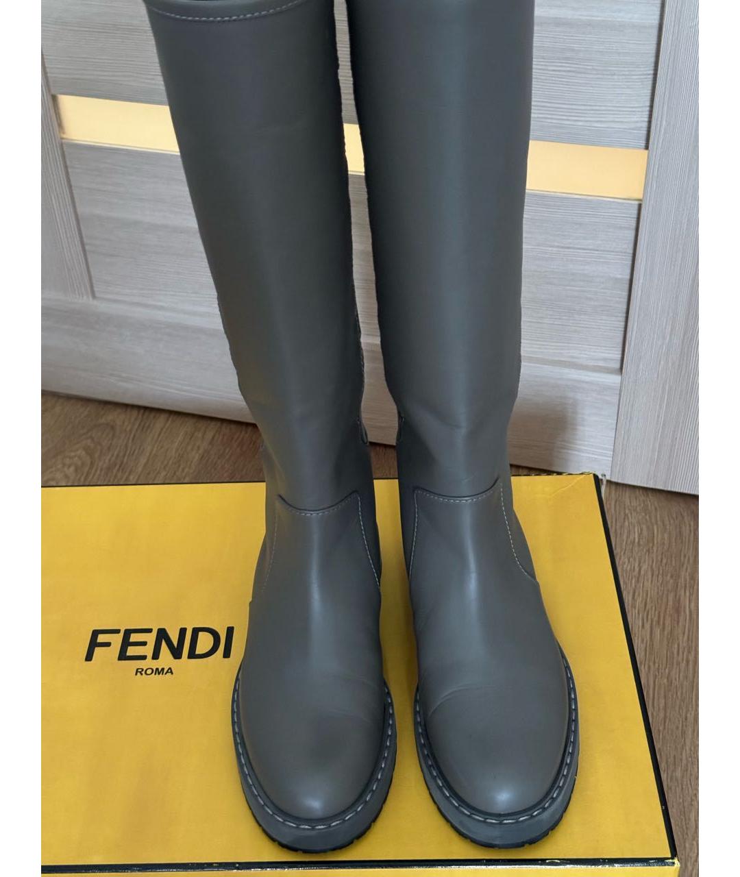 FENDI Серые кожаные сапоги, фото 4