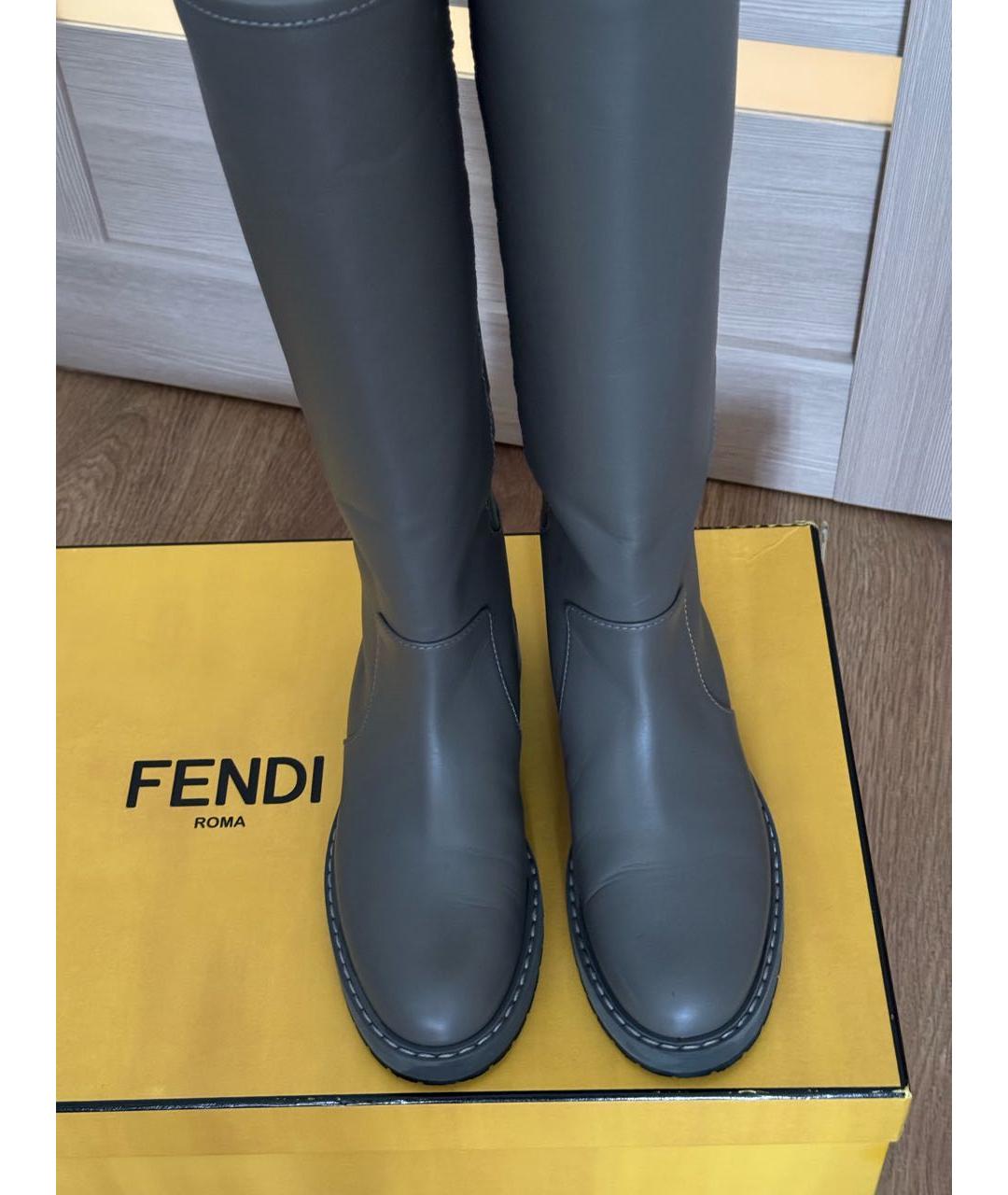 FENDI Серые кожаные сапоги, фото 3