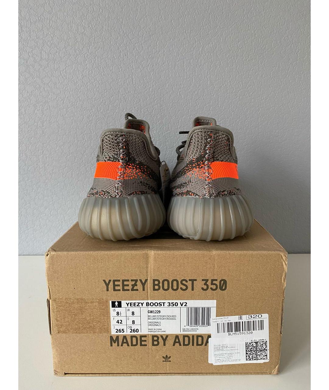 ADIDAS YEEZY Серые текстильные низкие кроссовки / кеды, фото 4