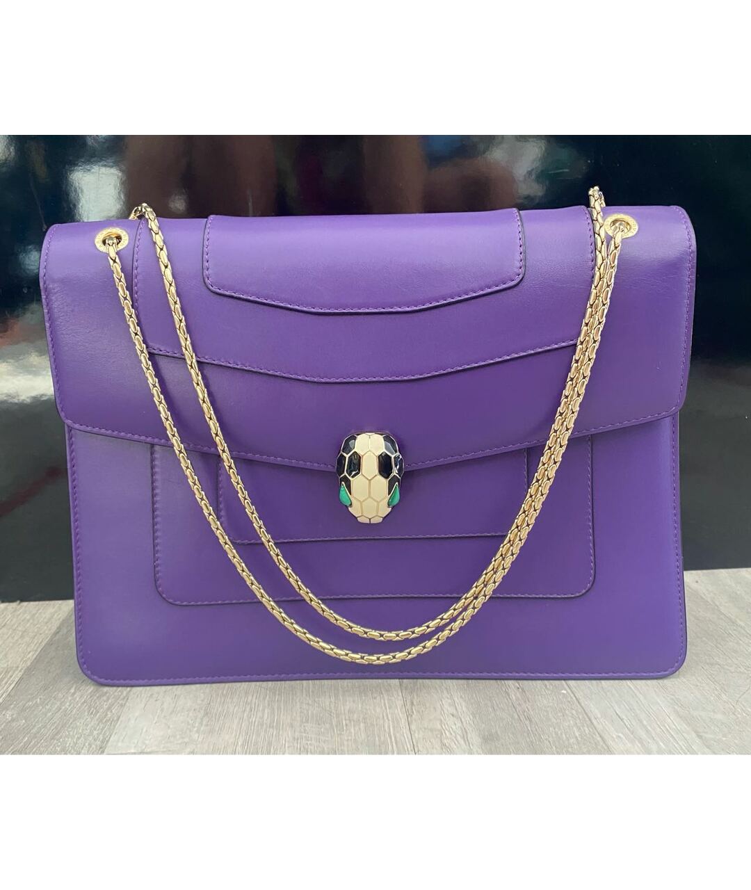 BVLGARI Фиолетовая кожаная сумка тоут, фото 9