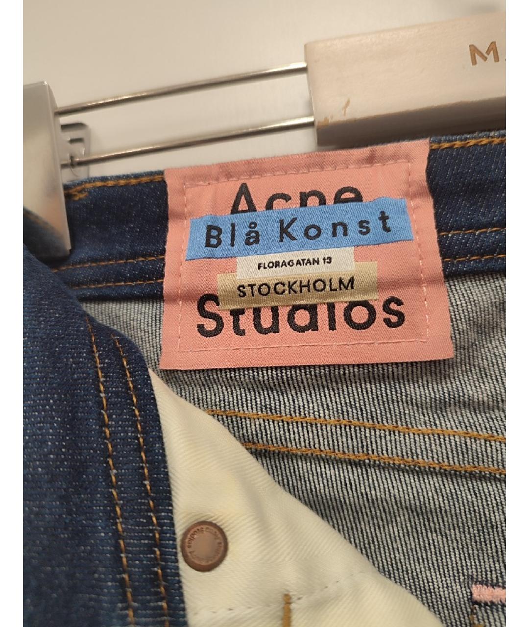 ACNE STUDIOS Темно-синие хлопко-эластановые джинсы слим, фото 3