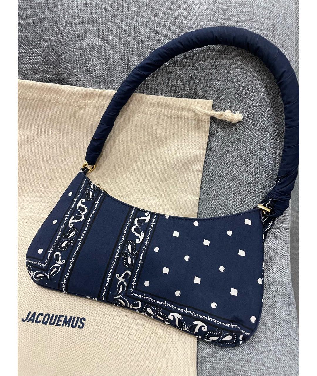 JACQUEMUS Темно-синяя хлопковая сумка с короткими ручками, фото 2