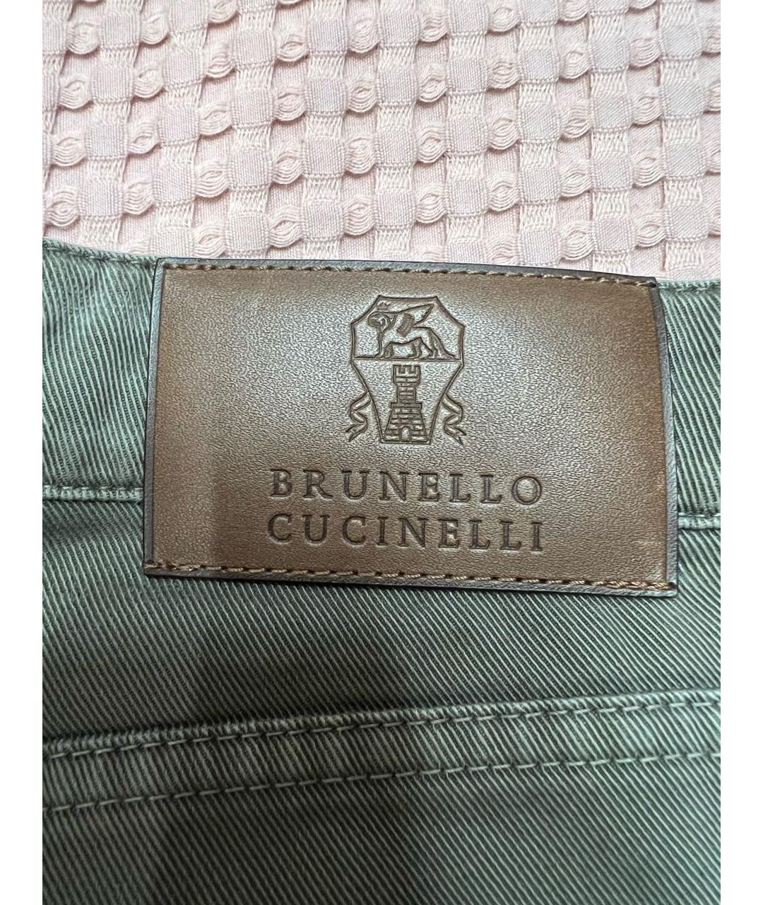 BRUNELLO CUCINELLI Хаки хлопковые прямые джинсы, фото 5