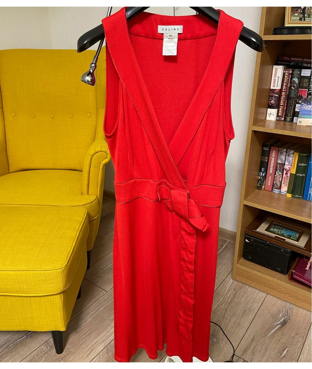 CELINE Красное вискозное коктейльное платье, фото 7