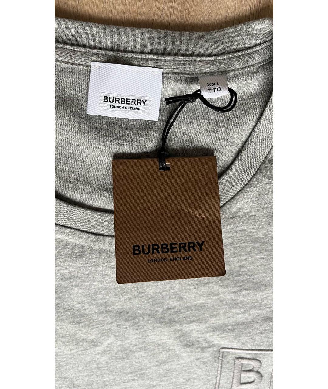 BURBERRY Серая хлопковая футболка, фото 3