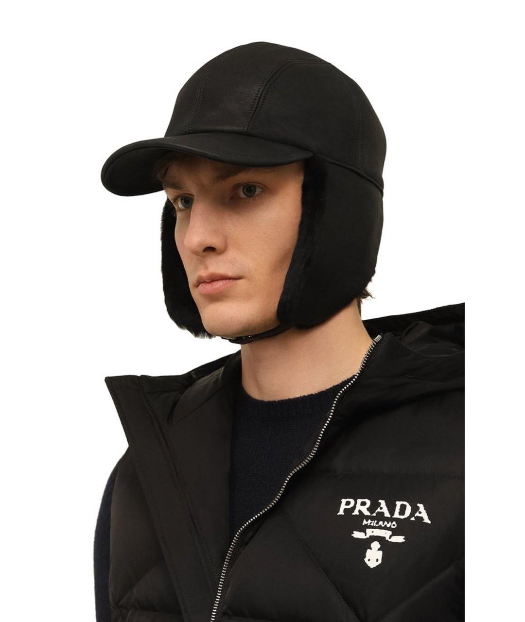 PRADA Черная кожаная кепка/бейсболка, фото 3