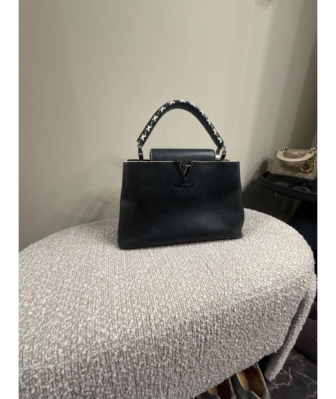 LOUIS VUITTON Черная кожаная сумка тоут, фото 6