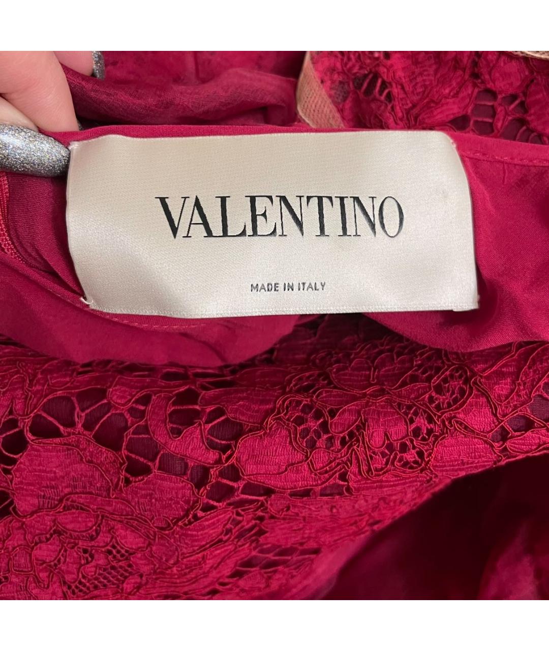 VALENTINO Бордовое кружевное повседневное платье, фото 4