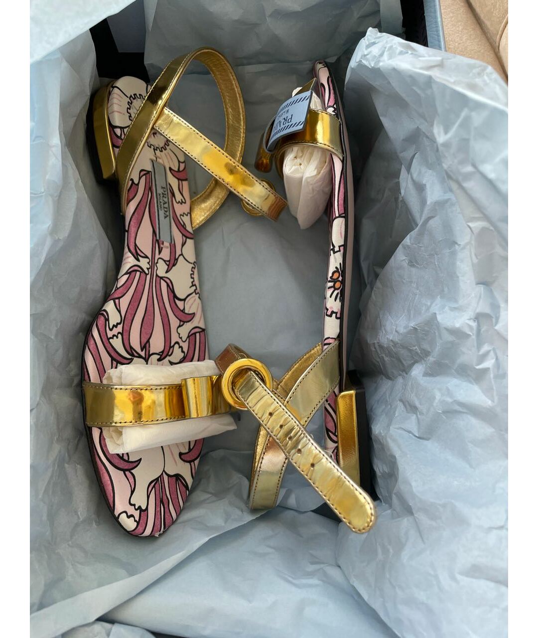 PRADA Золотые кожаные сандалии, фото 9