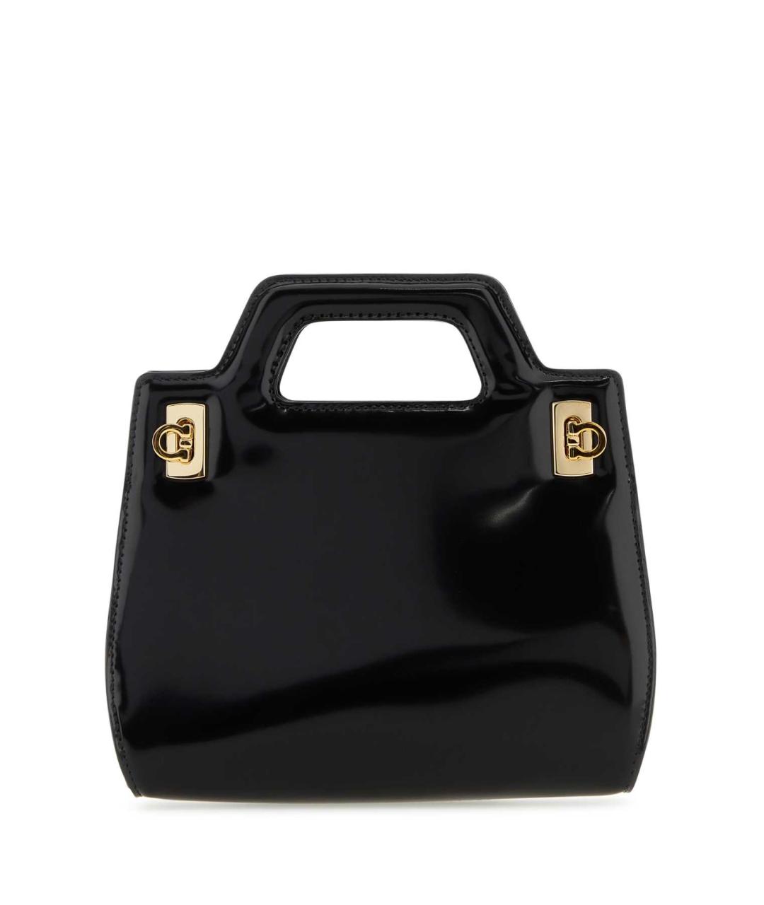 FERRAGAMO Черная сумка с короткими ручками из лакированной кожи, фото 1