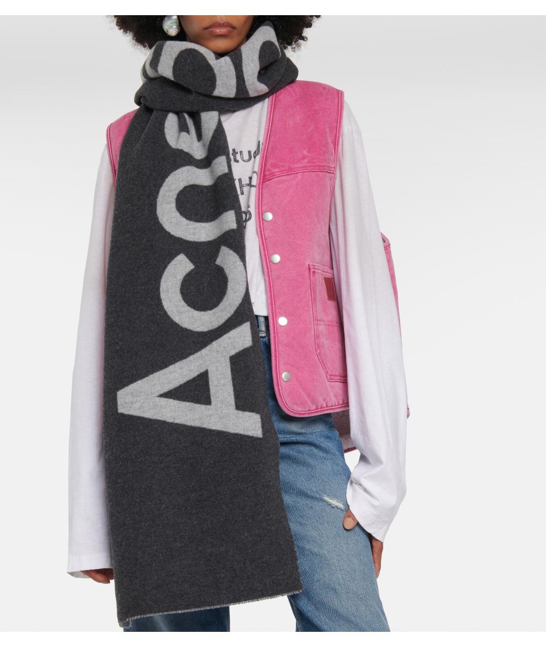 ACNE STUDIOS Серый шерстяной шарф, фото 2